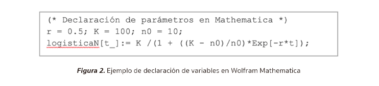 Figura 2. Declaración de variables en Wolfram Mathematica