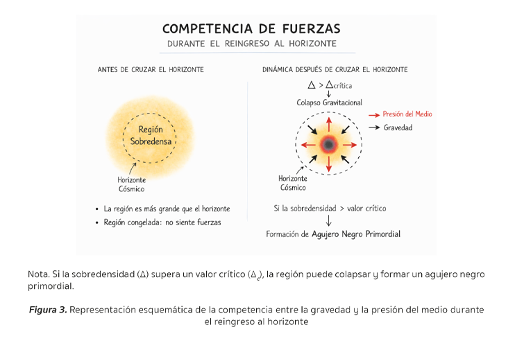 Figura 3. Competencia entre gravedad y presión durante el reingreso al horizonte