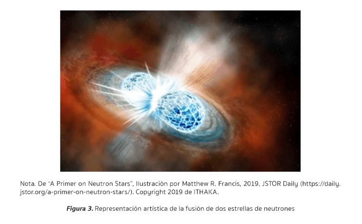 Figura 3. Representación artística de la fusión de dos estrellas de neutrones
